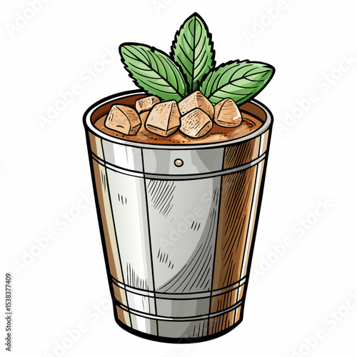 Refreshing Mint Julep Cocktail Illustration with Ice and Fresh Mint Leaves