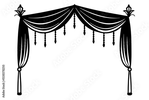 Hand-Drawn Boho Canopy Curtain with Fringe – Unique Bohemian Bedroom Decor