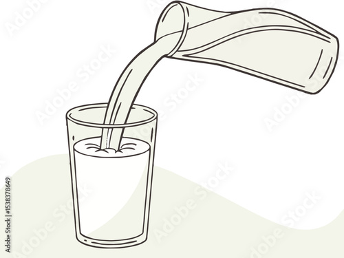 Cold milk pouring into a clear glass, an isolated white beverage for drinking