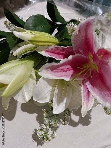 bouquet of lilies pink and white fresh flower