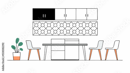 Modern Minimalist Dining Room Interior Design Sketch