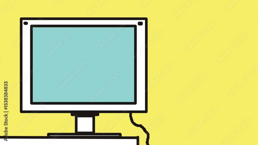 On a yellow background, the monitor standing on the platform changes shape slightly. On a yellow background, the monitor standing on the platform changes shape slightly.