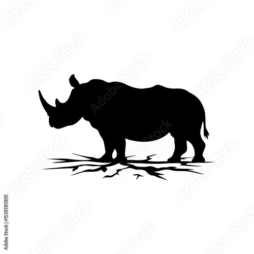 Silent Strength: A Detailed Black and White Illustration of a Rhinoceros Silhouette in a Simple and Minimalist Style
