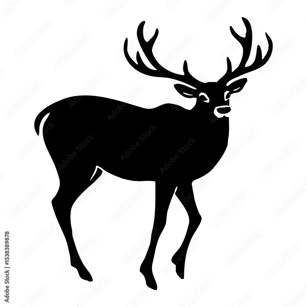 Fototapeta premium Black reindeer on a white background. Animals line art. Logo design, for use in graphics, pattern for t-shirts.