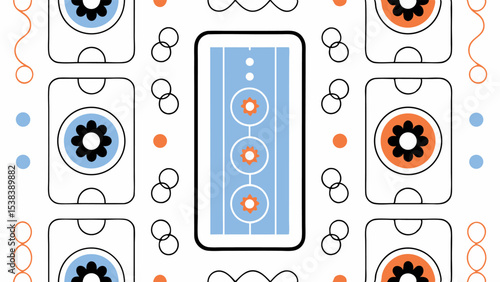 Abstract Geometric Pattern with Smartphone and Floral Motifs