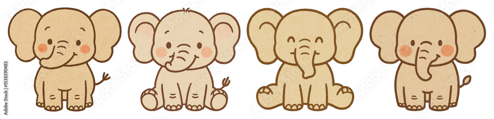 PNG Cute cartoon elephants illustration, element set on transparent background PNG Cute cartoon elephants illustration, element set on transparent background