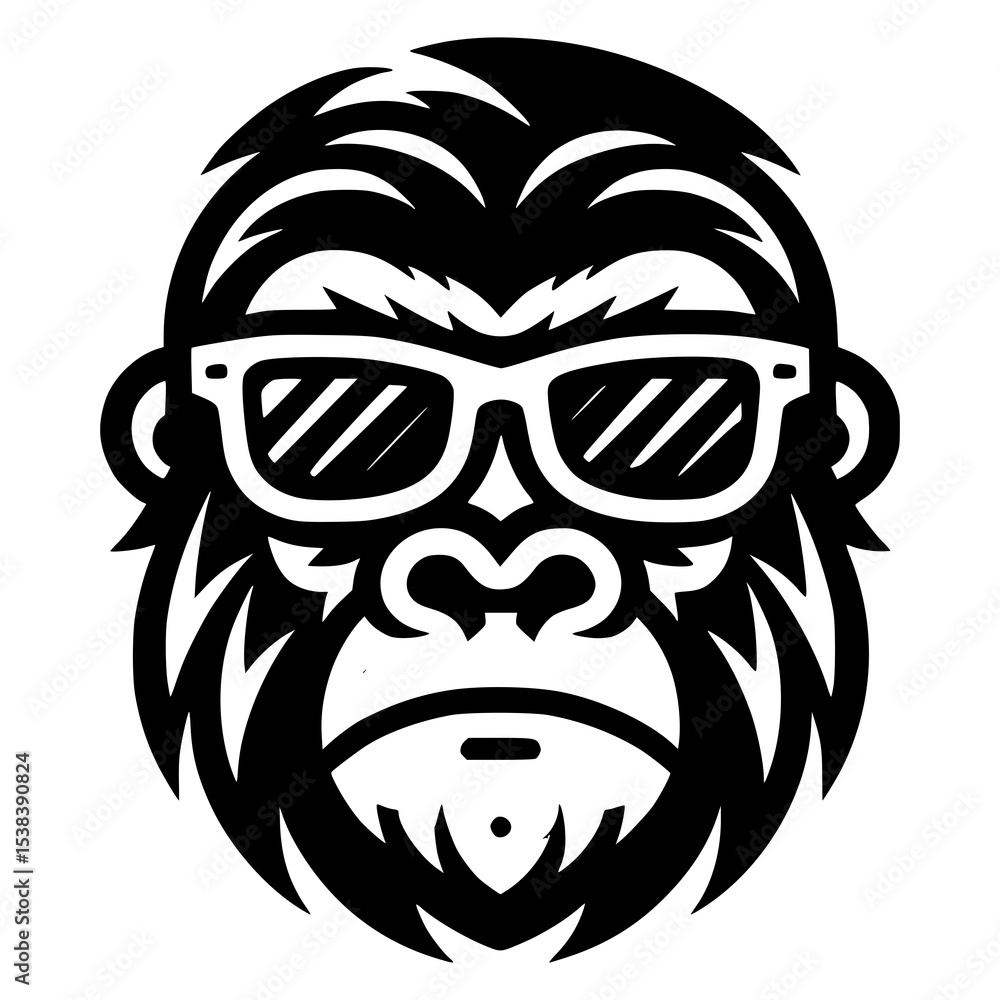 Obraz premium A stylized black and white gorilla face logo wearing sunglasses, designed with thick outlines