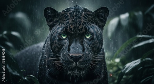 Portrait of a black panther in the rain wallpaper wildlife animal predator feline jungle cat nature 4k uhd