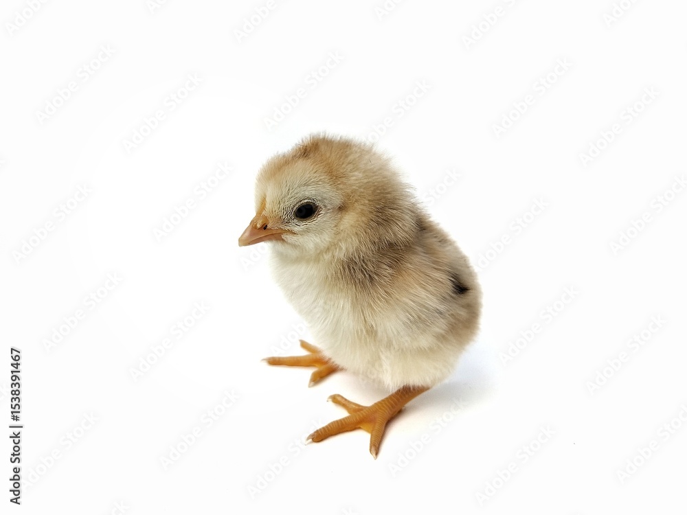 Obraz premium cute brown baby chicken isolated on white background 
