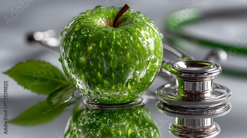Green Apple and Stethoscope, Health Concept