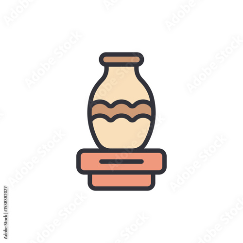 Decorative Antique Vase On A Pedestal With Wavy Pattern Design