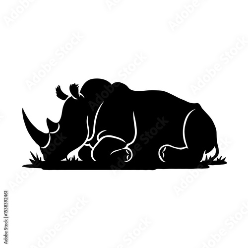 Minimalist Black and White Rhinoceros Silhouette – Simple Wildlife Design Inspired by Safari and Nature