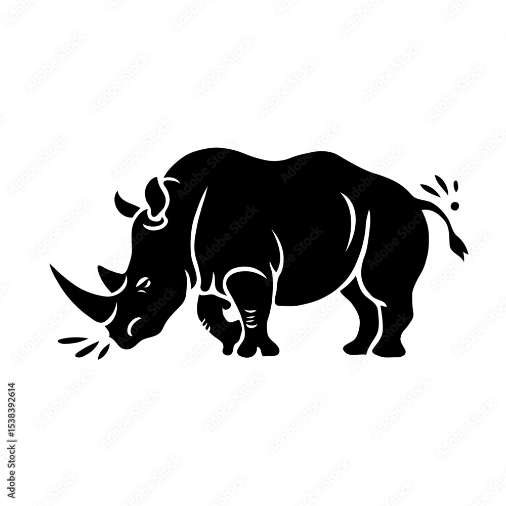 Fototapeta premium Minimalist Monochrome Silhouette of a Rhinoceros in the African Savanna – Wildlife Illustration Celebrating African Animals