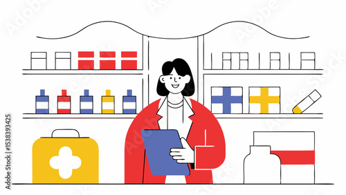 Pharmacist Working at Pharmacy Counter