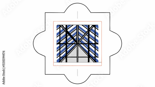Abstract Geometric Pattern in Blue and Grey within Ornate Frame