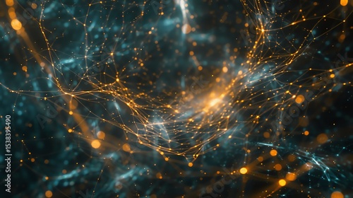 Glowing orange and blue plexus. Futuristic technology, cyberspace concept. Abstract background. 3D rendering.