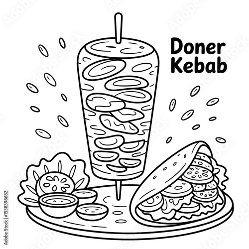 Illustration vector of a doner kebab coloring page