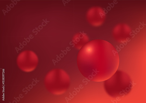 Red bubbles balls are floating in a red space, abstract background.