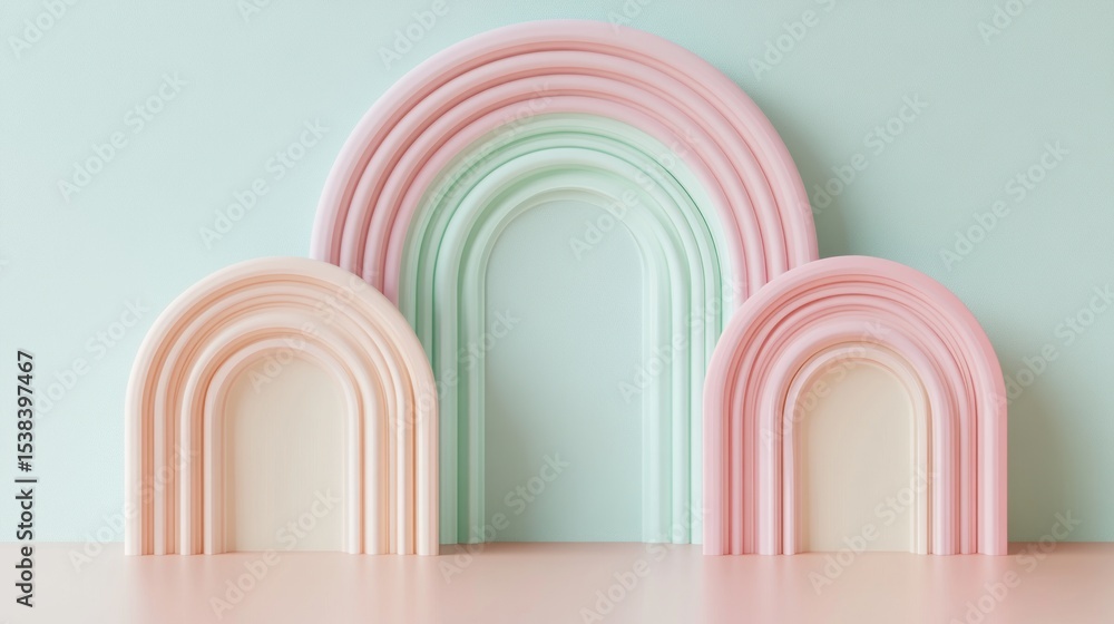Fototapeta premium Pastel colored archways on a pastel background.