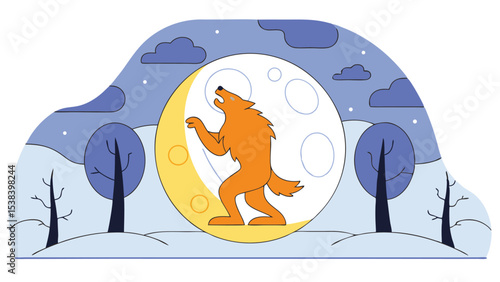Howling Wolf Under the Crescent Moon