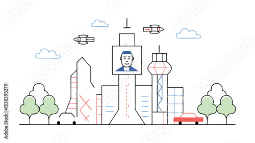 Modern Cityscape with Futuristic Buildings and Flying Vehicles