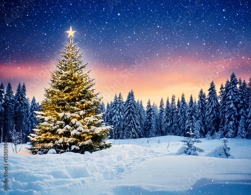 Wallpaper Mural Beautiful Christmas and New Year's background with decorated Christmas tree in fluffy snowdr  Torontodigital.ca