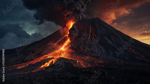 Fiery Eruption Witnessing the Raw Power of a Volcano's Lava Flow