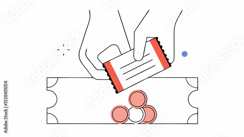 Hand Holding Ticket and Placing Coins on a Ticket Stub