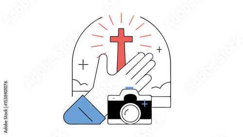 Praying Hands with Camera and Cross