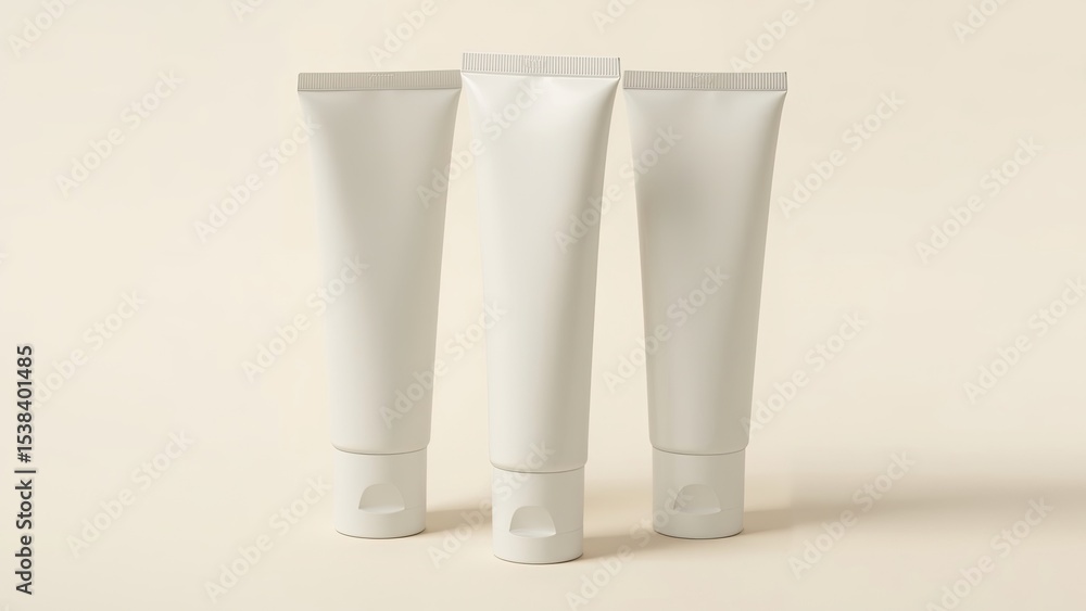 Three Cosmetic Tubes Mockup on Neutral Background Three Cosmetic Tubes Mockup on Neutral Background