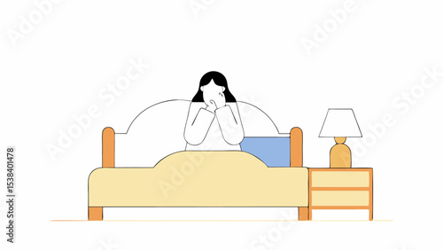 Woman Sitting in Bed, Feeling Anxious or Worried
