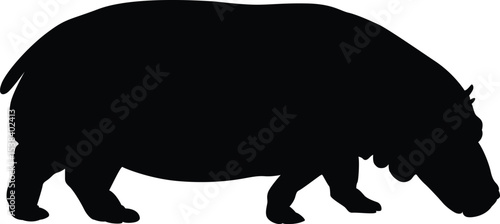 Hippo. Hippopotamus. Black Hippopotamus. Silhouette. Animals. Vector. Clean and minimal design, perfect for logos, icons, conservation posters, and animal-themed artwork.