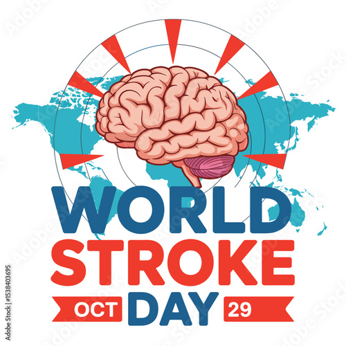World Stroke Day October 29 Brain Global Health Awareness Vector Illustration