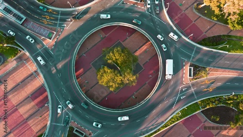 Traffic circle from above, drone shot