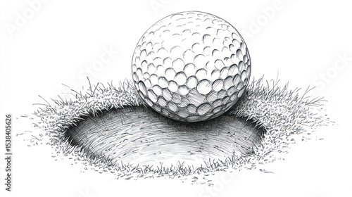 Golf ball in a hole, detailed drawing