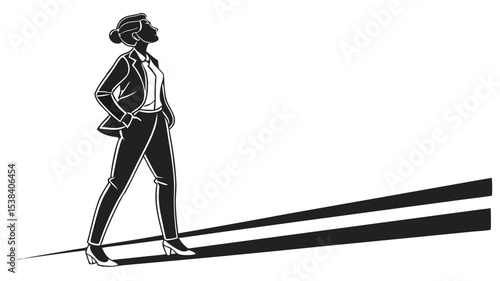 Black silhouette silhouette of a businesswoman in a suit confidently walking forward on a path with determination and style
