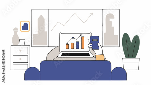 Person Analyzing Financial Data on Laptop and Smartphone at Home