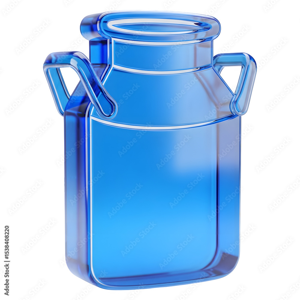 Obraz premium Blue Glass Milk Can 3D Render Icon Graphic Design