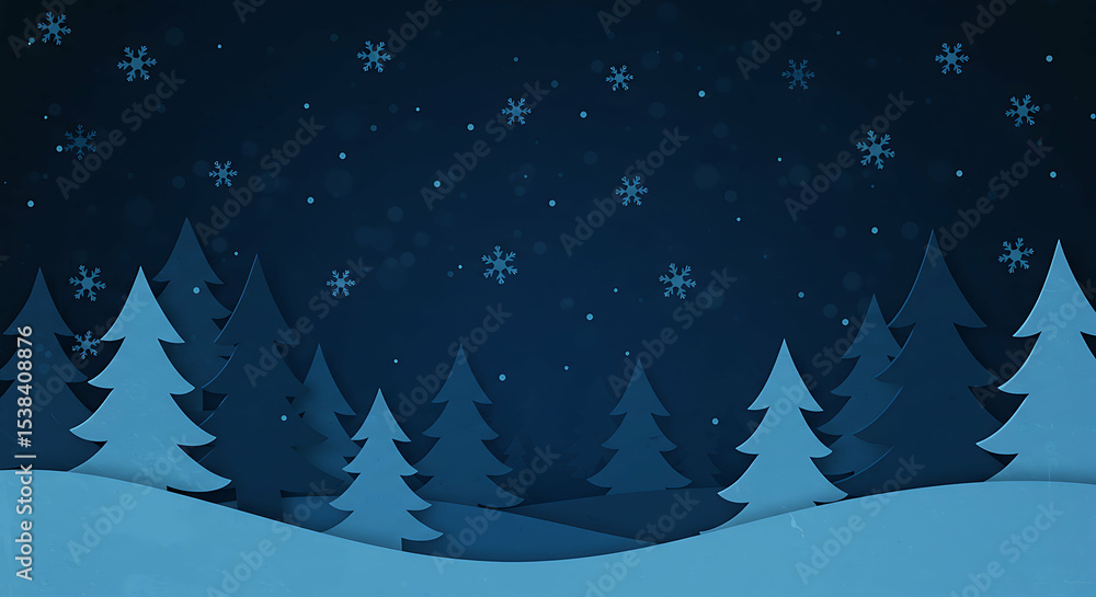 Obraz premium Serene winter wonderland: A layered paper illustration of a snowy forest scene