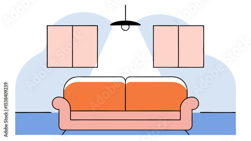 Cozy Living Room Interior with Orange Sofa and Pendant Light