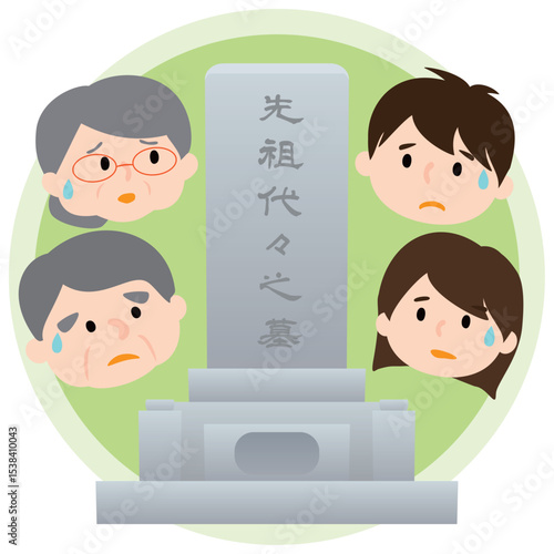 墓じまいについて考える家族のベクターイラスト