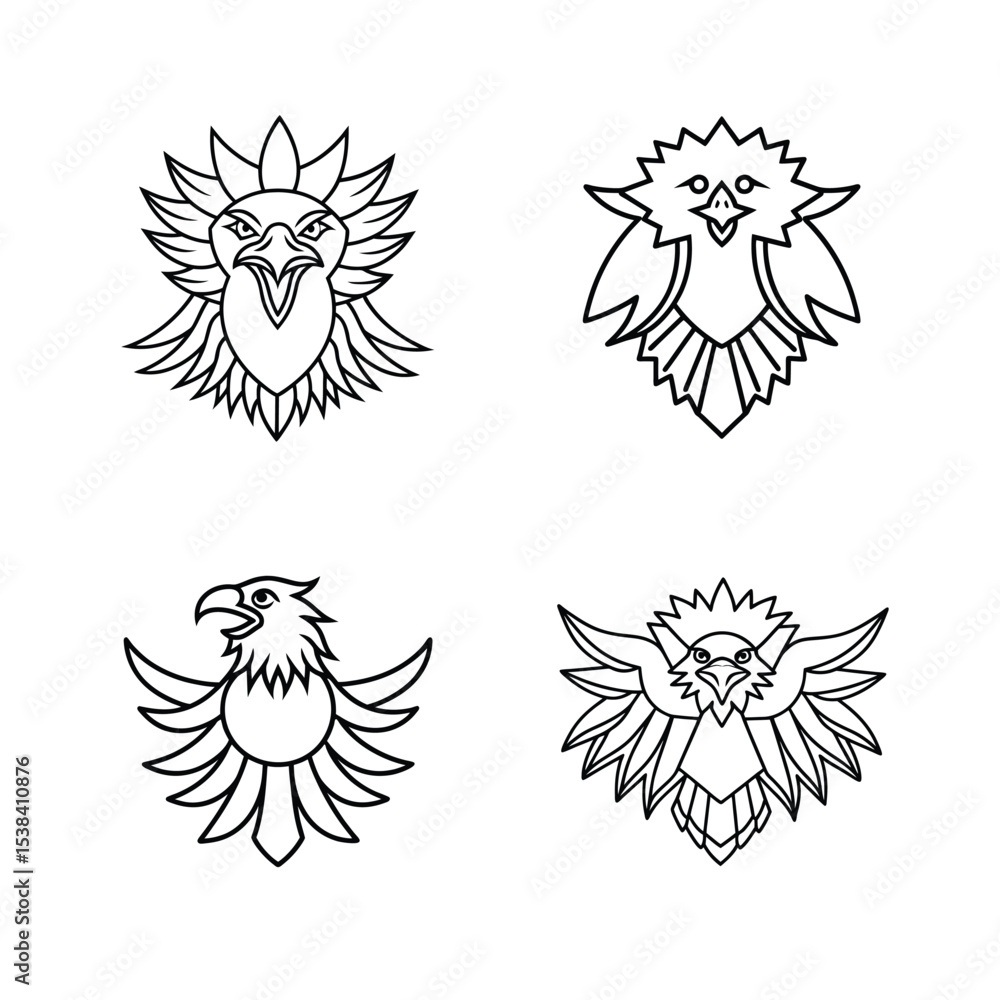 Obraz premium Collection of stylized eagle heraldry logos and emblems in a modern minimalist black line art