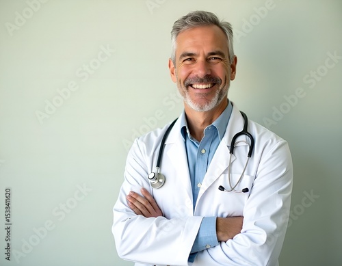 Smiling male doctor portrait arms crossed wearing white coat