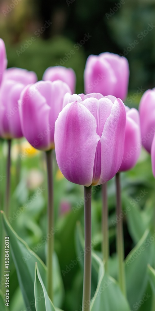 Fototapeta premium A bunch of purple flowers are in a field. The flowers are in full bloom and are very pretty
