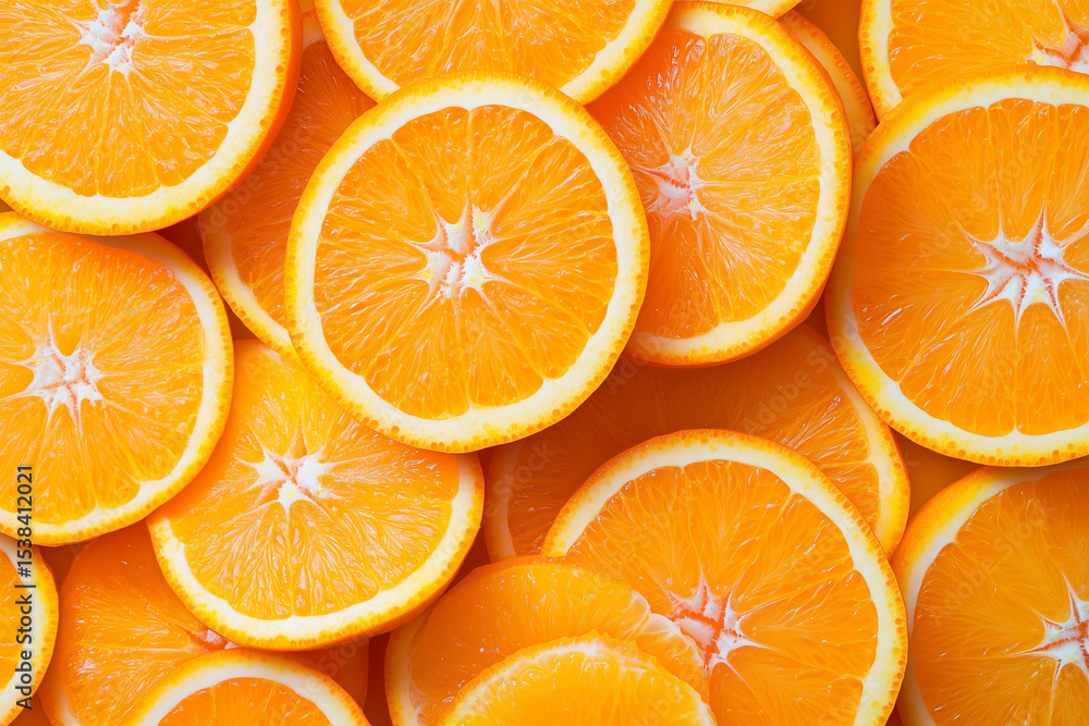 Fototapeta premium Healthy and fresh citrus fruit: juicy orange slices on a white background