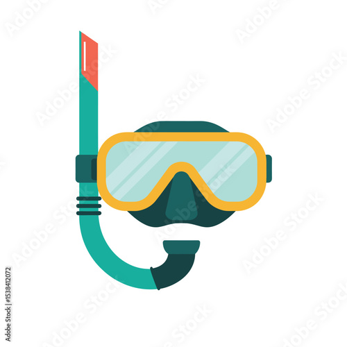 Colorful flat vector illustration of a snorkeling mask and snorkel equipment isolated on a white background for recreational aquatic adventures