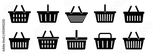 Shopping basket icon set. Buy on market or supermarket. Shopping basket. Vector illustration