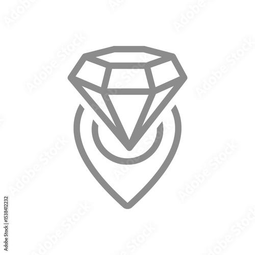 Diamond and location pin line icon. Exclusive places, luxury destinations, or valuable spots symbol. Vector illustration