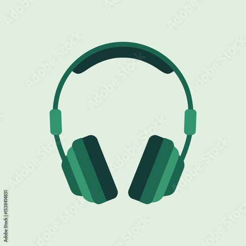 Minimalist flat design illustration of green headphones perfect for music technology audio entertainment and podcast related designs.