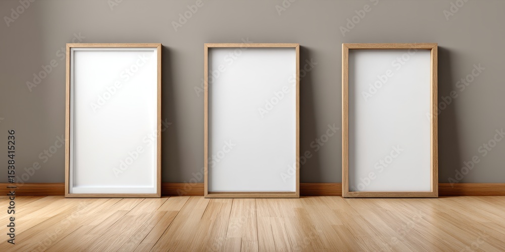 Three frames on wall mockup Three frames on wall mockup